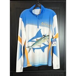 Loco Skailz Performance Fishing Shirt‎ Quarter Zip Long Sleeve Fish Graphic S